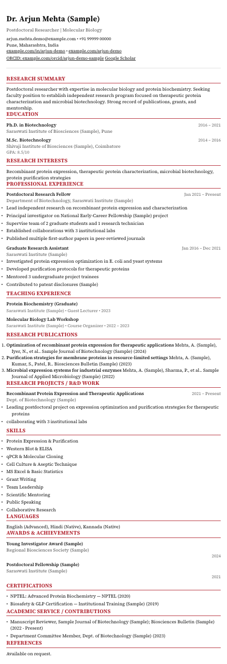 Academic resume template preview